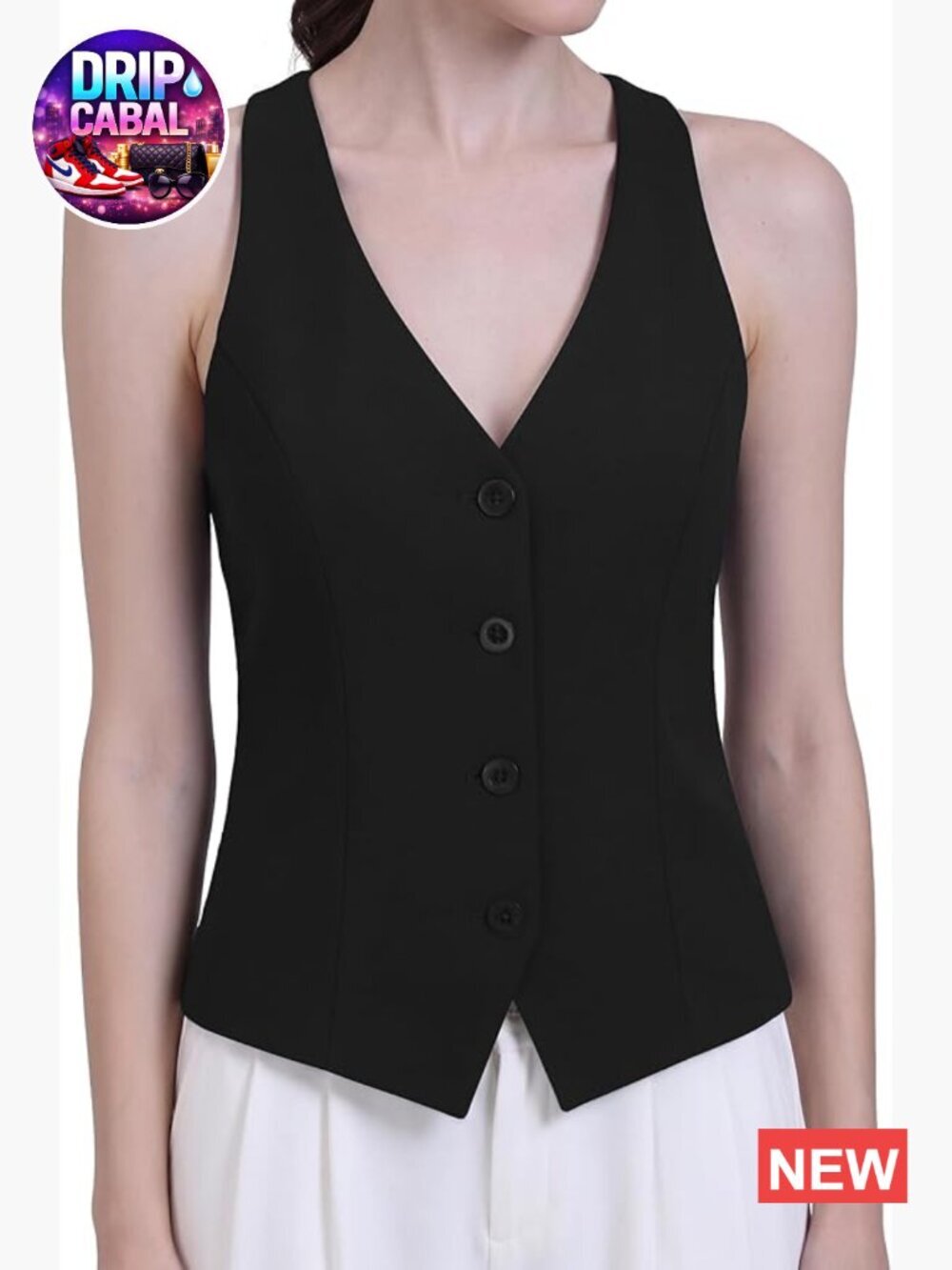 Womens V Neck Racerback Slim Fit Suit Vest Waistcoat Button Up Sleeveless